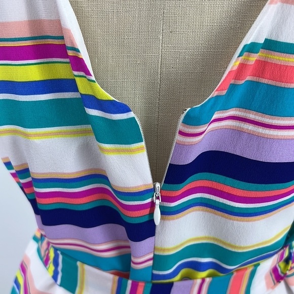 NWT’S Alice and Trixie 100% silk fully lined V-neck Midi neon striped dress SZ M - Picture 7 of 10